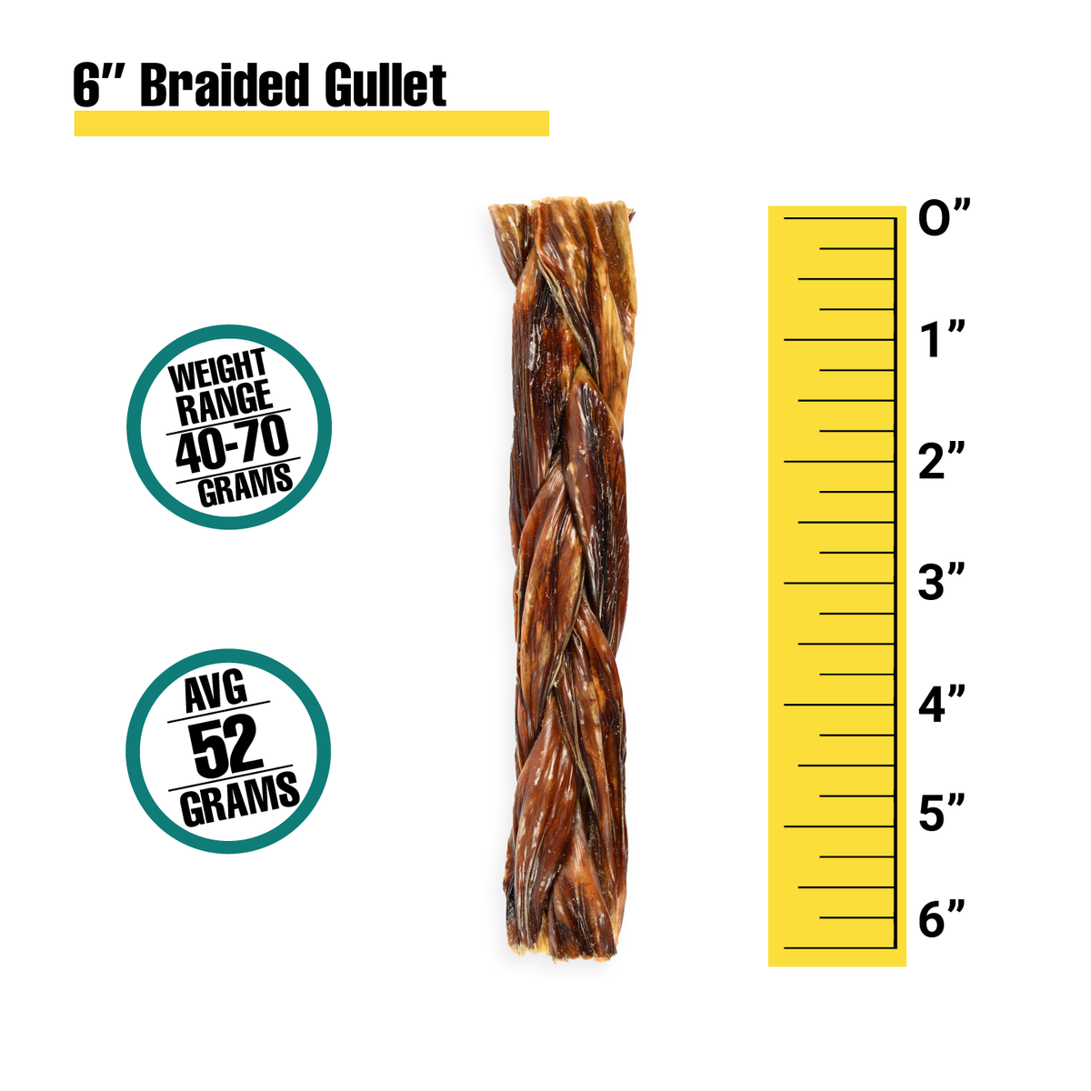 6" Braided Gullet Sticks For Dogs